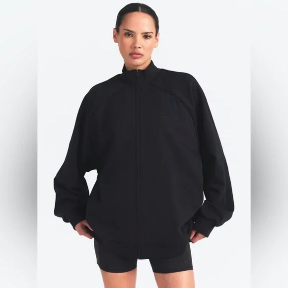 NikeSkims Matte Tricot Oversized Track Jacket Full Zip, Obsidian Black Size XL